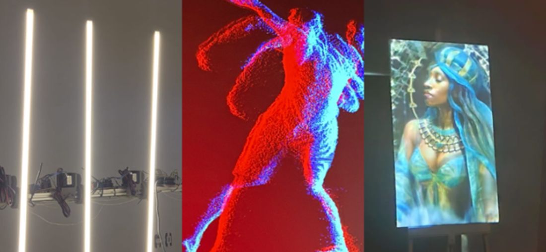 Da esq. para dir.: exposições 'Fluxo Invisível', 'Presságio' e 'Relevâncias' (Divulgação)