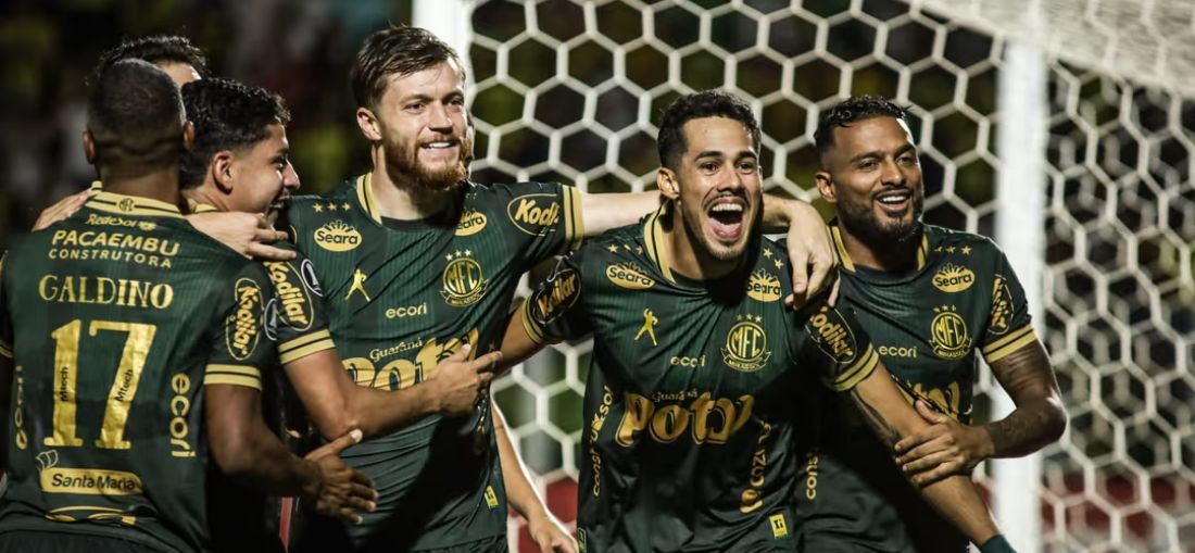Mirassol comemora gol anotado contra a LDU, pela Libertadores  ANDREY QUEIROZ/ZIMEL PRESS/ESTADÃO CONTEÚDO